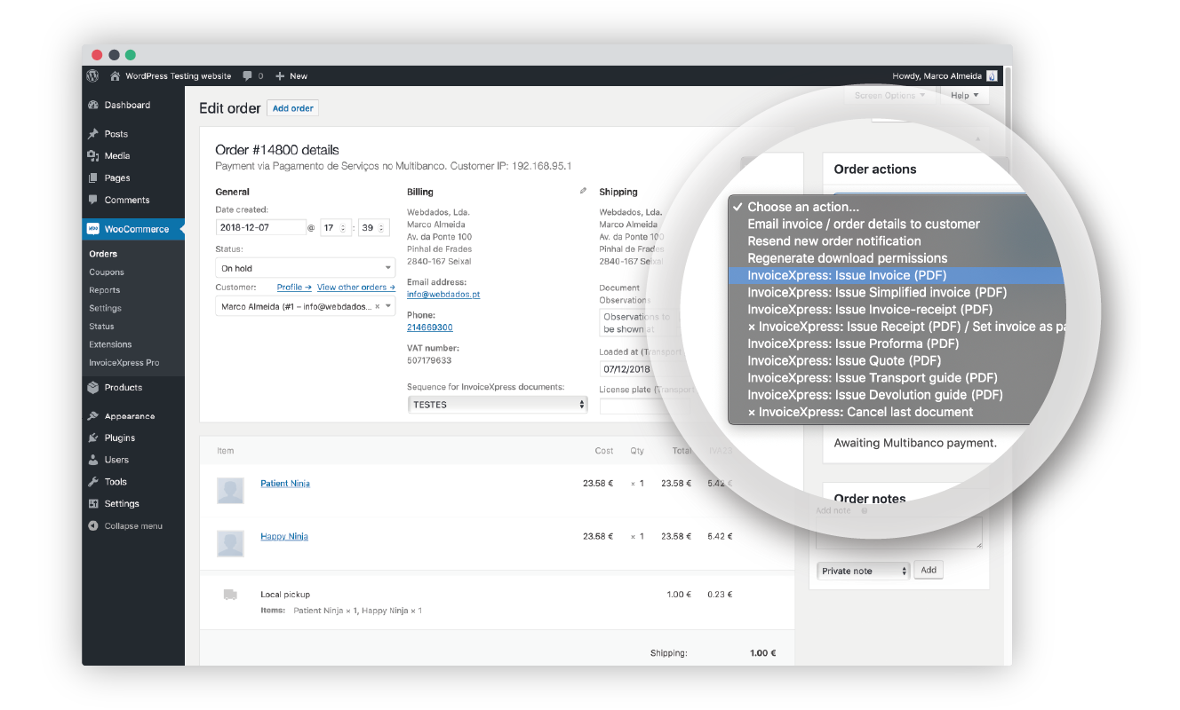 Issue invoicing documents inside WooCommerce